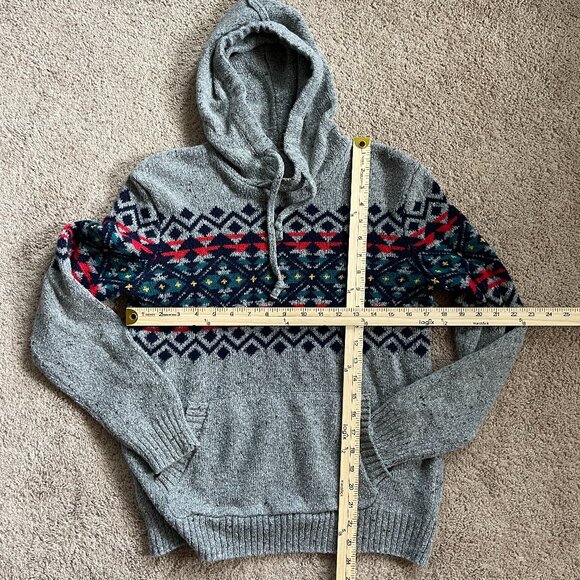 American Eagle Wool Blend Hoodie Sweater Southwest Print Knit Gray Mens XS Aztec - Picture 5 of 7